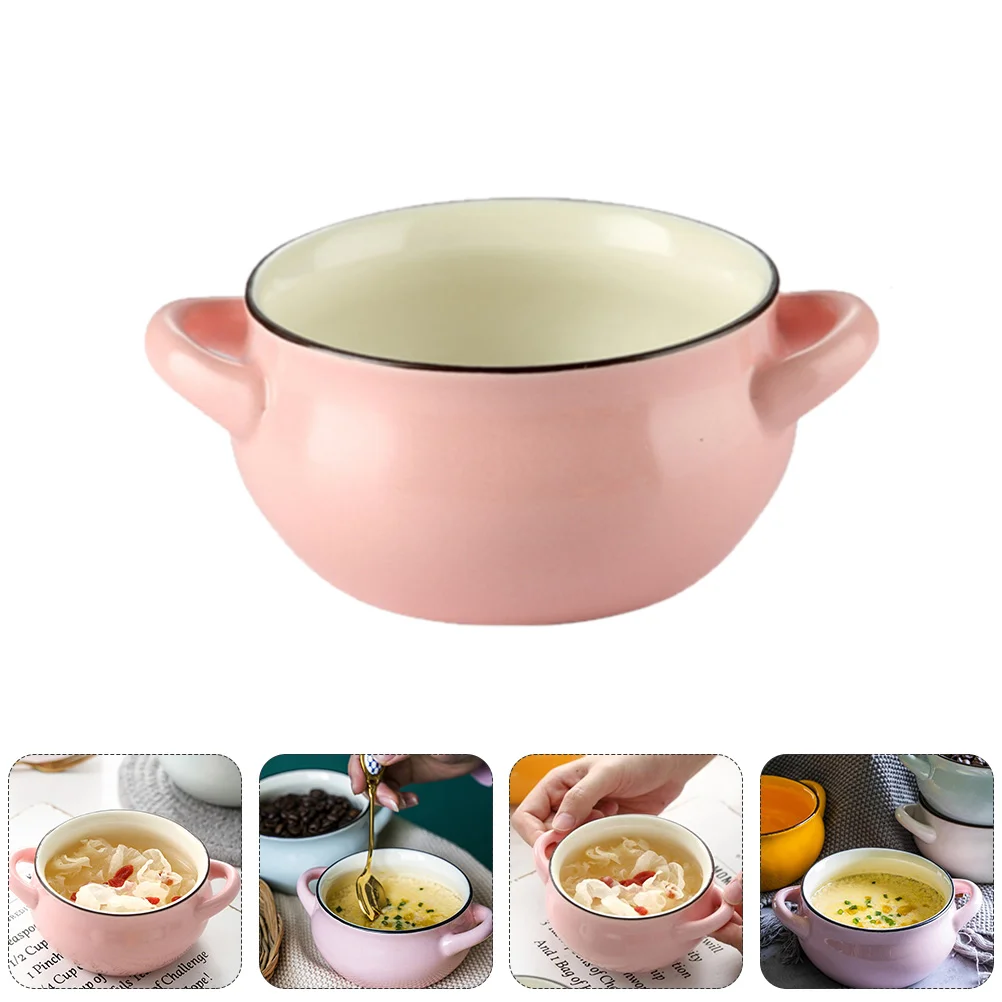 

Bowl Bowls Ceramic Soupdessert Porcelain Pudding Serving Ramen Handles Multipurpose Noodle Pottery Container Kitchen Japanese