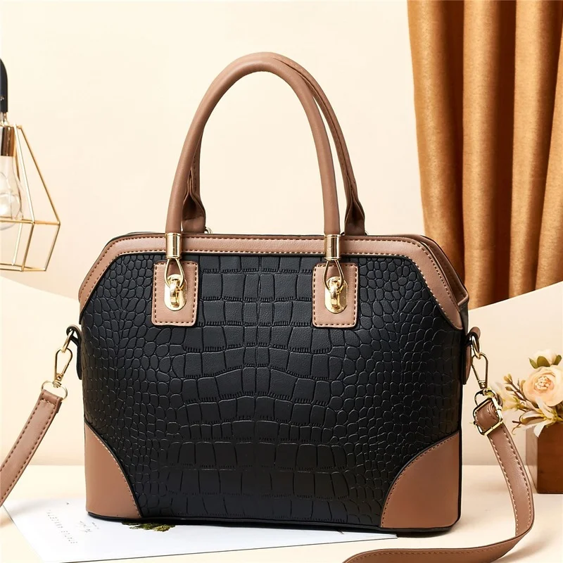 

Женская сумка с крокодиловой текстурой, новинка 2022, простая и модная женская сумочка большой вместимости, роскошная сумка контрастных цвет...