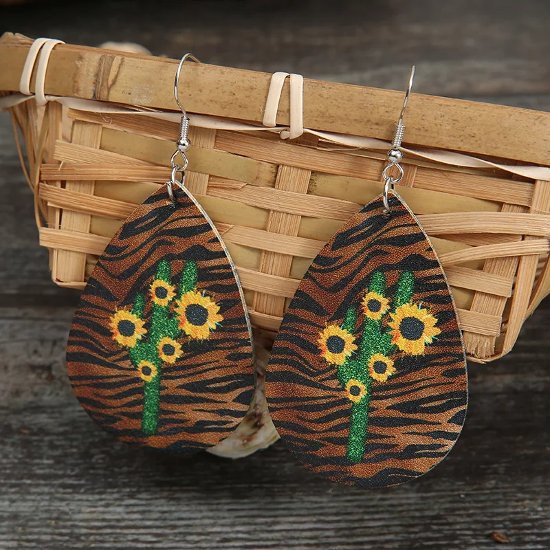 

Новое поступление, ювелирные изделия, Леопардовый принт, цветение кактуса, кожаные серьги, оптовая продажа, индивидуальный Леопардовый при...