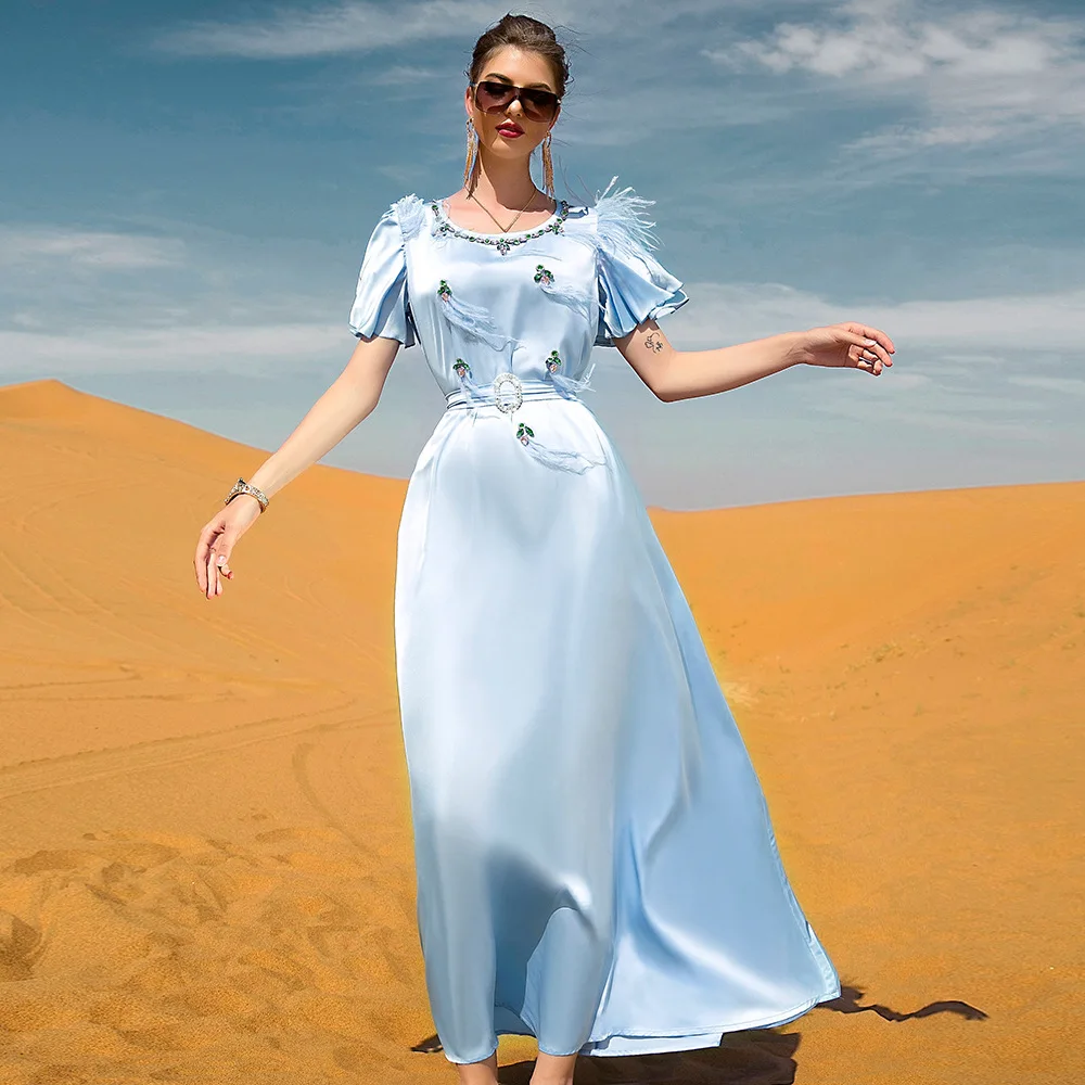 Summer Fashion Moroccan Kaftan Abaya Dubai Turkey Indian Arabe Hijab Muslim Long Evening Dress for Women Caftan Islamic Clothing
