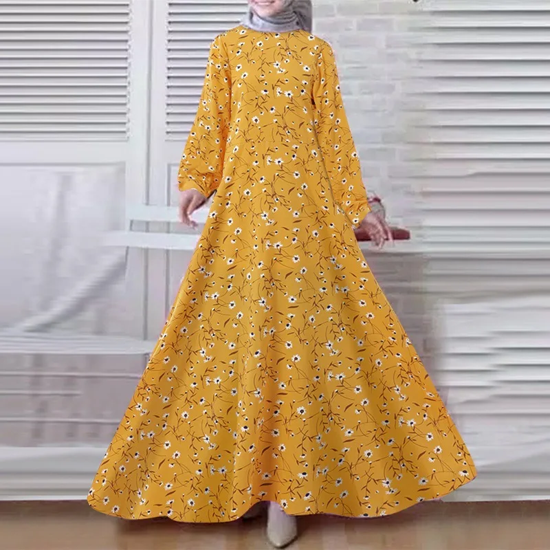 Modest Dress Moroccan Kaftan Muslim Women's Robe Retro Dress Printed Loose Muslim Dress Oversize Women's Abaya Dubai Dress