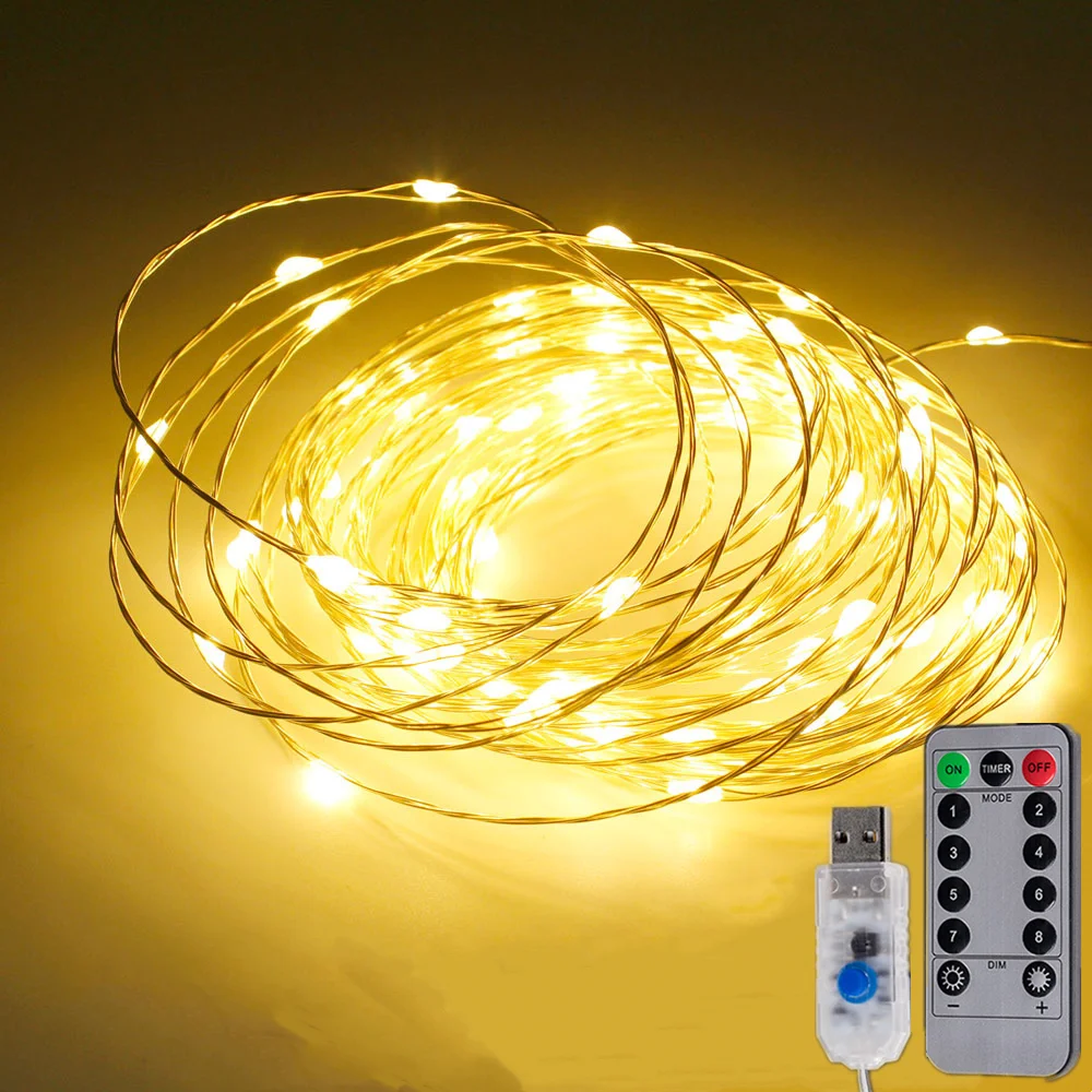 

LED Fairy String Lights Warm White Decoration Wedding Party Indoor 5M 10M 20M 50M Waterproof RF Remote Control By USB Plug Power