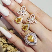 2022 new trendy yellow gold color bride dubai jewelry set earings rings for women female wedding christmas party gift j6706
