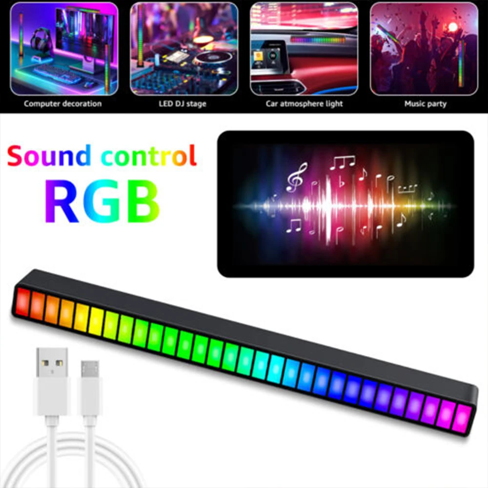 

LED Colorful Lamp Strip Sound Pickup Lights App Control Voice Activated Rhythm Atmosphere Night Lights for Bar Car Room TV Decor
