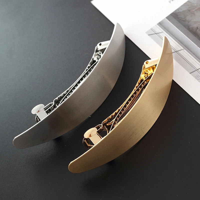 

10cm Minimalist Metal Glossy Hairpin For Women Geometric Oval Gold Silver Color Hair Clip Simple Hair Barrette