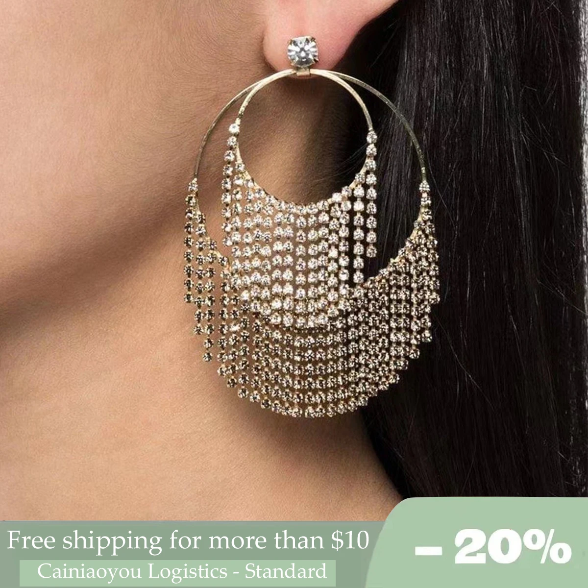 

Temperament Big Earrings with Rhinestones, Tassel Chains, Jewelry Accessories, Dinner and Luxury Parties