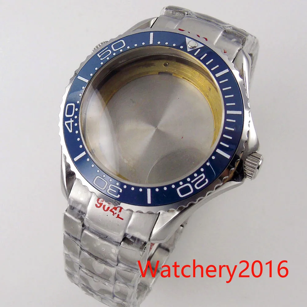 

41mm Blue Black Ceramic Bezel Sapphire Glass Steel Watch Case fit NH35 NH36 Miyota 8215 ETA 2836 Automatic Movement Watch
