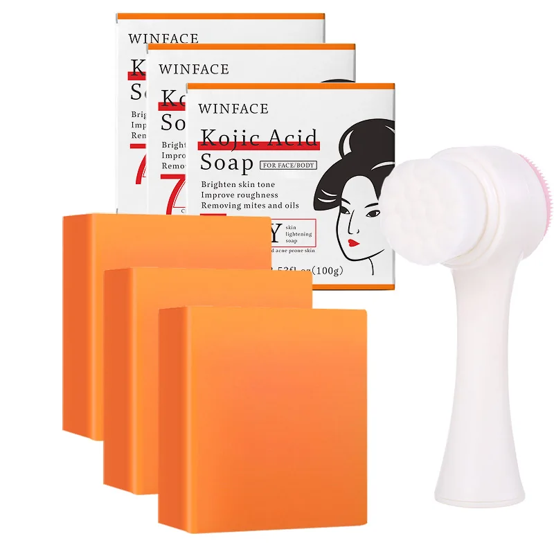 

Kojic Acid Soap 3bar+1 Face Brush,Cleaning and Acne Removing,Facial Melanin Removal,Clean Pores And Exfoliate,Essential oil soap