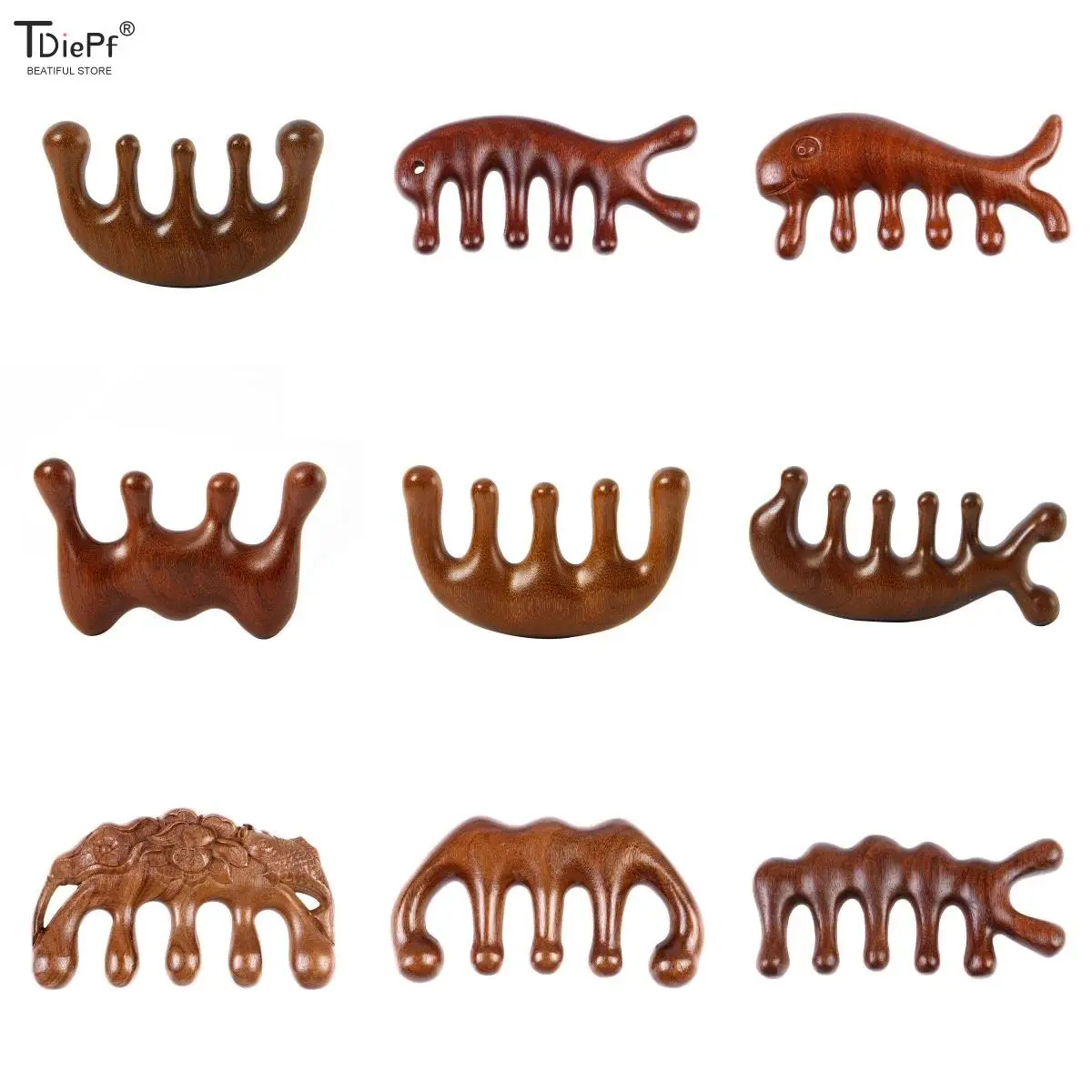 

1PCS Head Meridian Massage Comb Five-Tooth Handleless Wooden Point Acupuncture Head Comb Wide-Tooth Sandalwood Comb Massage Head
