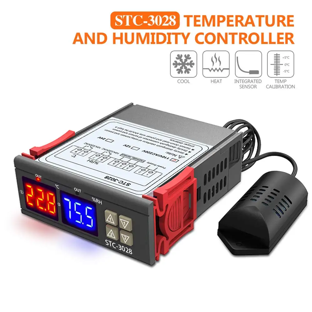 

Digital Thermostat Hygrostat Temperature Humidity Controller AC 110V-220V DC12V Regulator Heating Cooling Control STC-3028