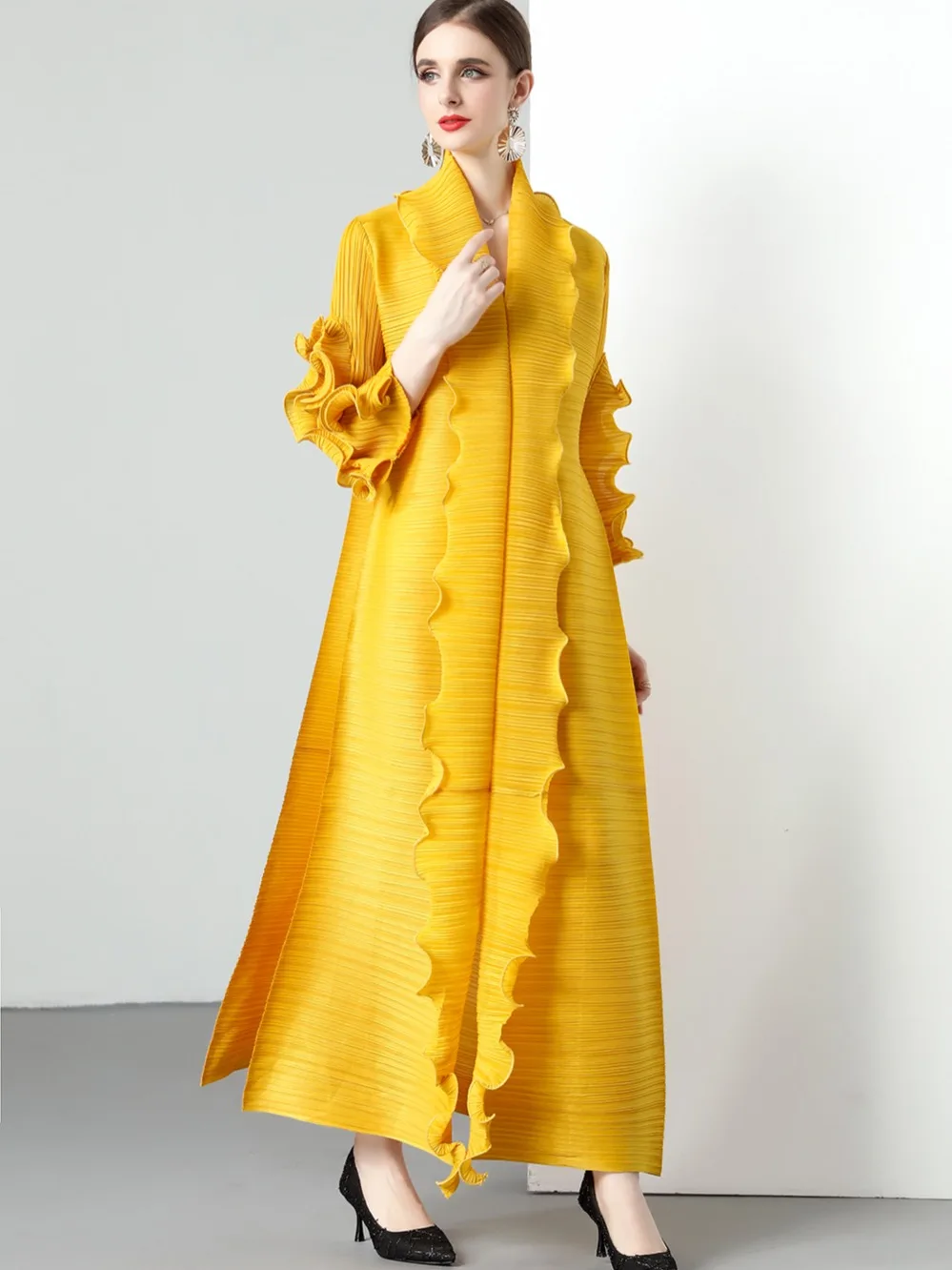 Оригинальное качество миаке новое эластичное женское платье с длинными рукавами