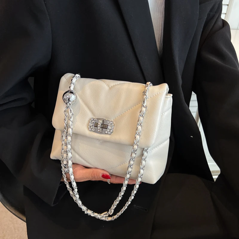 

Fashion Trend Women's Branded Chain Shoulder Handbags and Purses Embroidery Thread Small PU Leather Crossbody Bags for Women