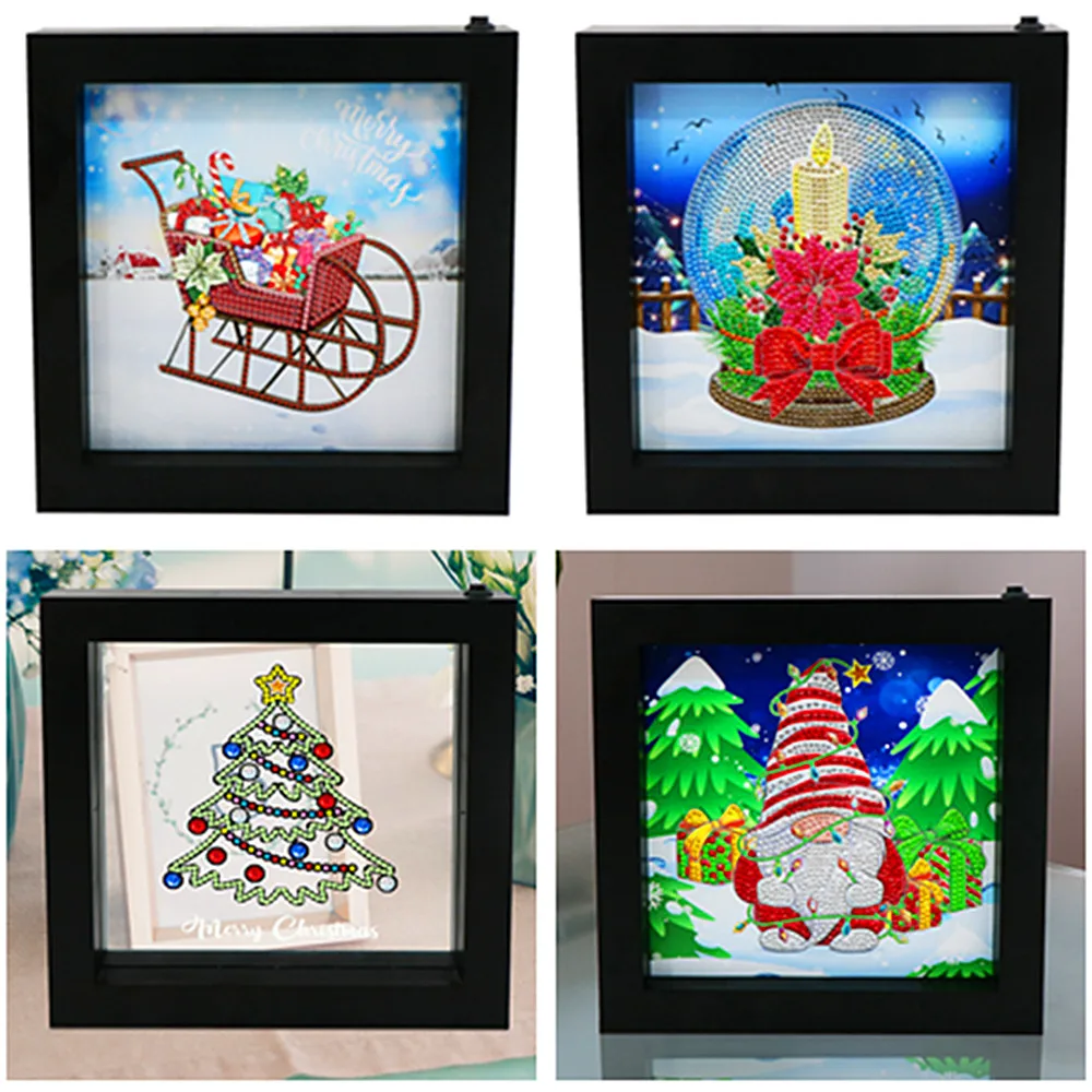 

Diamond Painting LED Light Christmas Tree Photo Frame Diamond Mosaic Embroidery Lamp Night Light Home Desk Night Lamp Decor