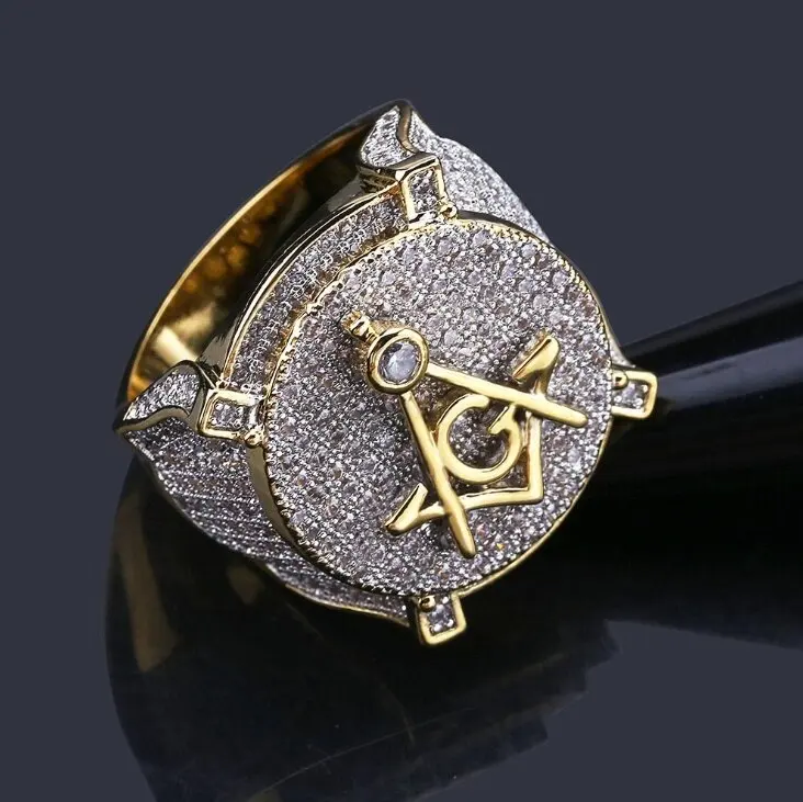 

Men's Women's Classic Fashion Inlaid Shiny Zircon Gold Masonic Sign Ring Delicate Casual Party Christmas Gift