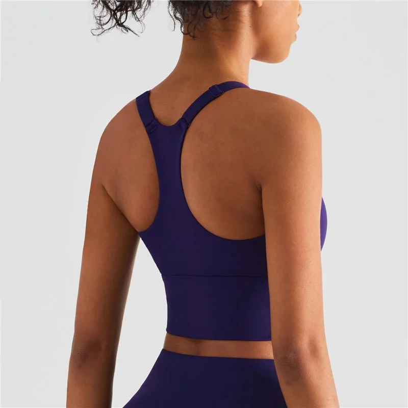 Solid Color Women Fitness Bra Adjustable Shoulder Strap Sports Tight Tank Crop Top Back Beauty Gym Yoga Vest Removable Chest Pad