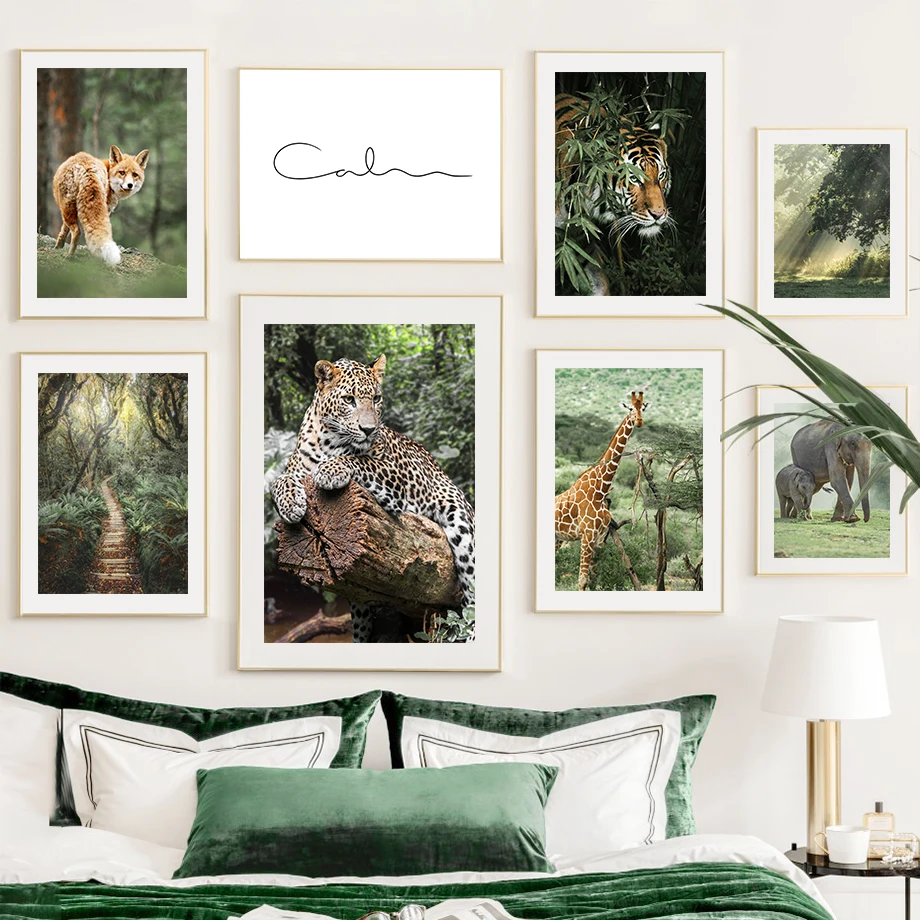 

Тигр, слон, жираф, обезьяна, лиса, настенная Картина на холсте, скандинавские постеры и принты в джунглях, искусство, декор детской комнаты