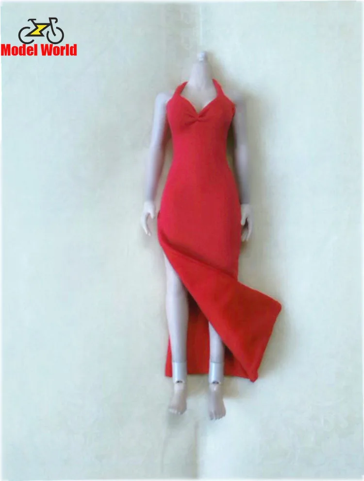 

1/6 Scale female Solider Dress Sexy Evening Party Dress Sleeveless Slim Solid Color For 12Inch Action Figure Model