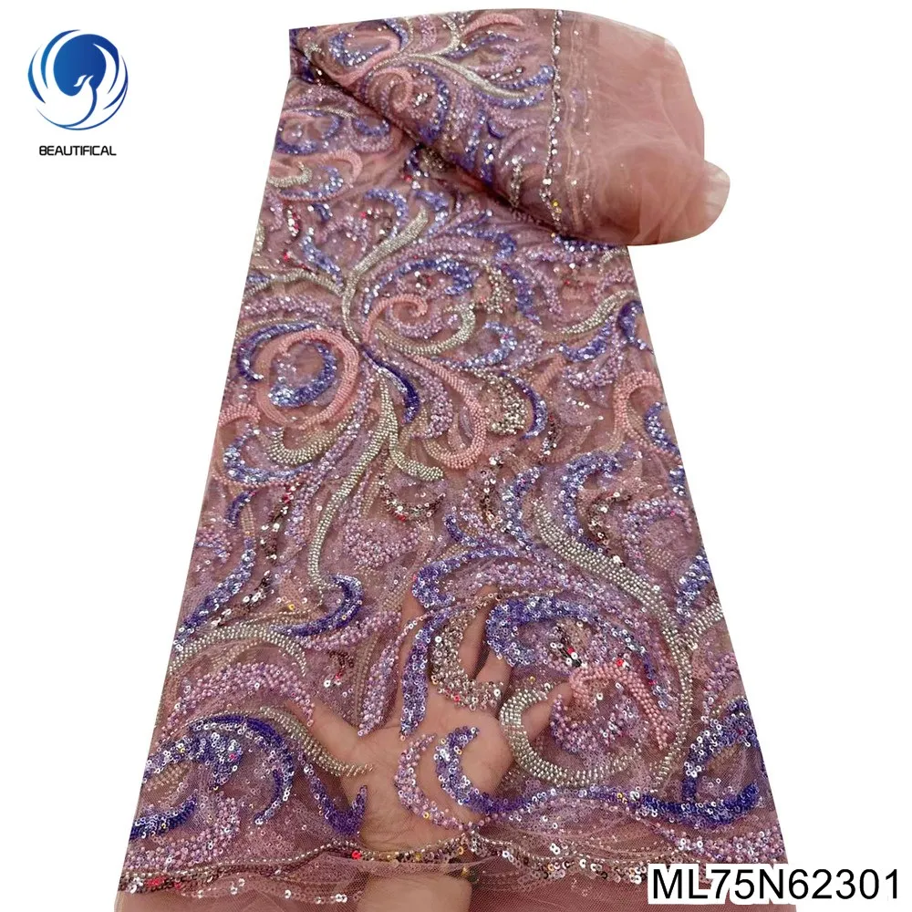 

Блестящая и красивая кружевная ткань из французского тяжелого бисера с африканскими блестками для платья большого размера ML75N623