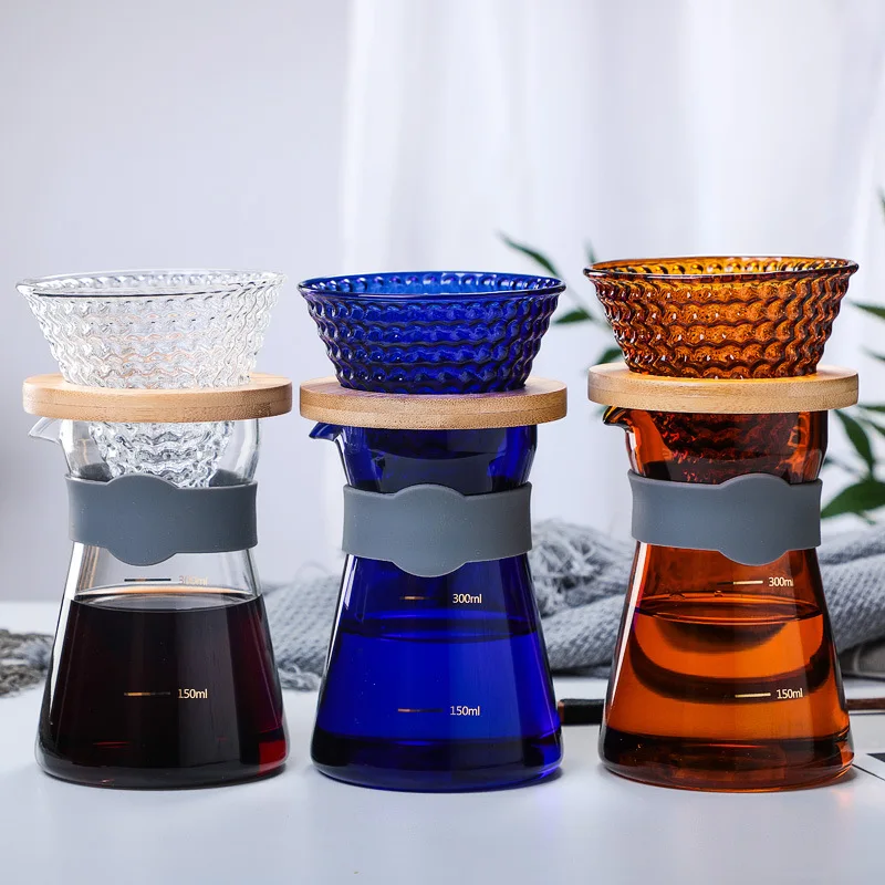 

300ml Colorful Glass Carafe Drip Coffee Pot Hand Brewed Dripper V60 Coffee Filter Pour Over Coffee Maker Heat-Resistant Kettle