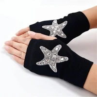 3pairspack wholesale womens winter warm fingerless gloves rhinestone rivets fashion knitted gloves mittens