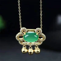 hot selling natural hand carved jade copper plated24k emperor green ruyi lock necklace pendant fashionjewelry menwomen luckgifts