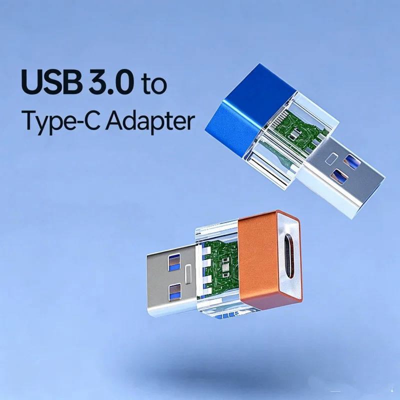 Фото Адаптер USB 3.0 на Type C с прозрачным корпусом, OTG-конвертер для зарядки и передачи данных, черный, золотой, синий, серебристый, 2 варианта, кабель Micro USB 0,3 м №3