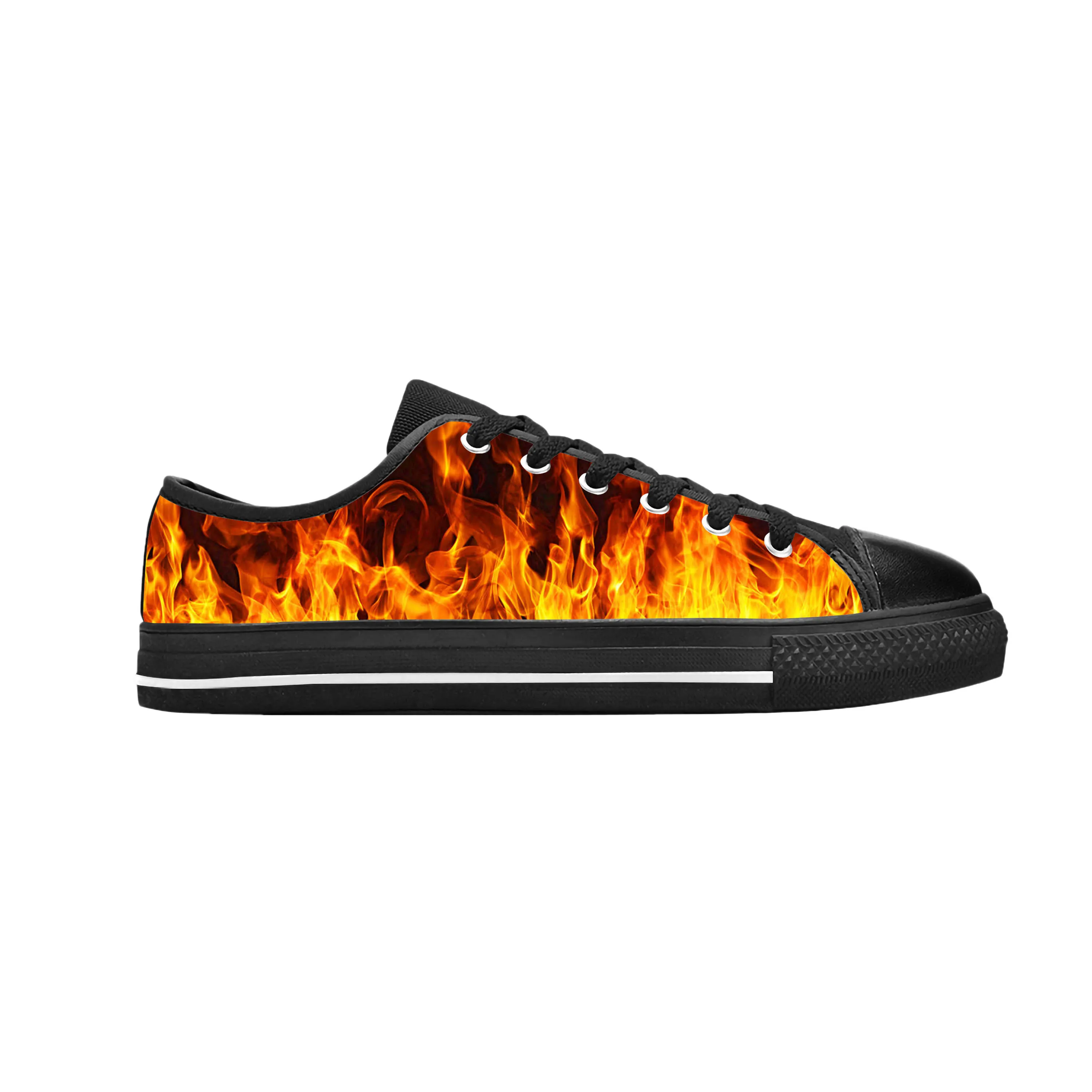 Fire Flame Flaming Pattern Anime Cartoon Fashion Casual Cloth Shoes Low Top Comfortable Breathable 3D Print Men Women Sneakers