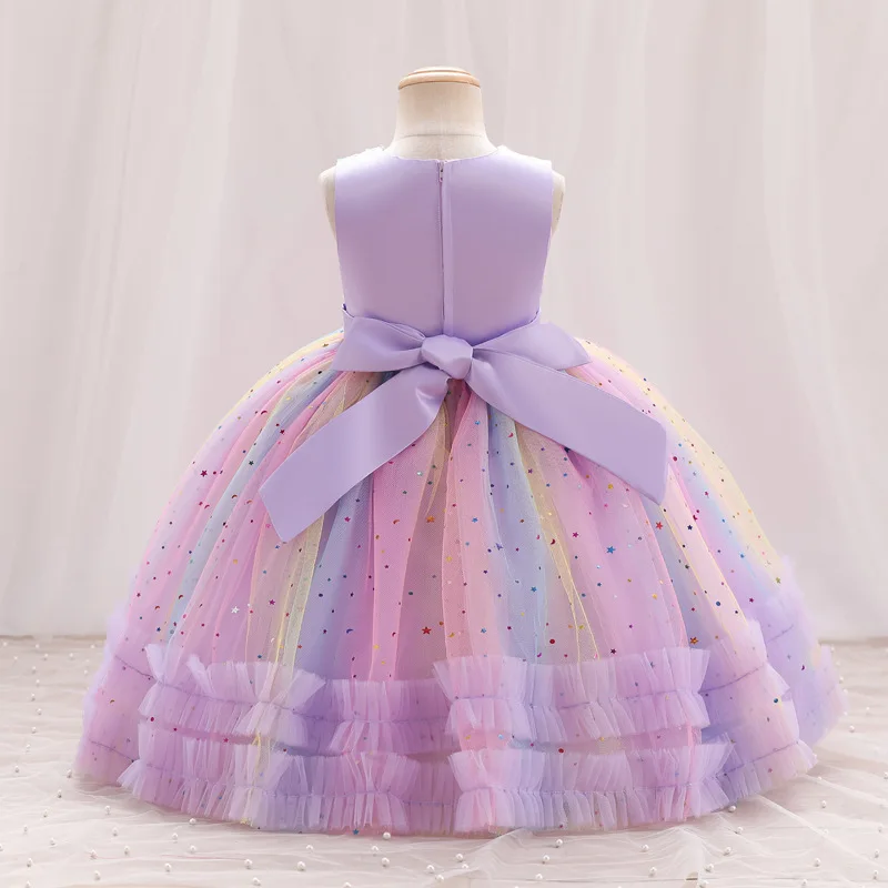 Детское кружевное платье с блестками на 1-6 лет