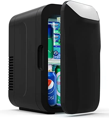 Mini Fridge,8 Can/6 Liter Small Refrigerator,110VAC/ 12V DC Portable Thermoelectric Cooler and Warmer Freezer Skincare Desk Litt