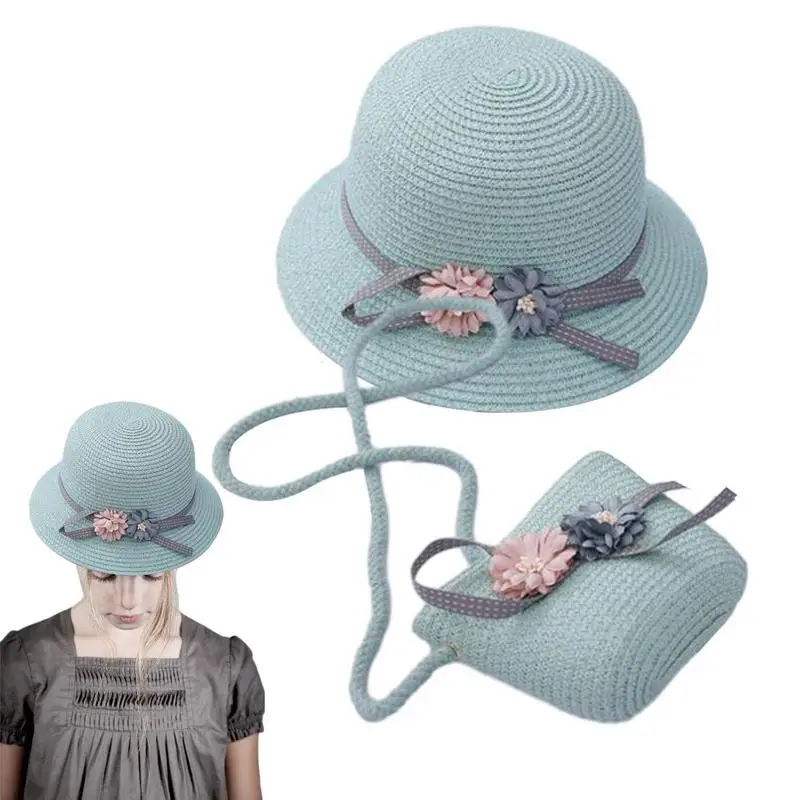 

Соломенная шляпа для девочек, кошелек, летняя пляжная Солнцезащитная шляпа с тканевой сумкой на плечо, необходимое летнее предмет для повседневной носки, пикника, путешествий