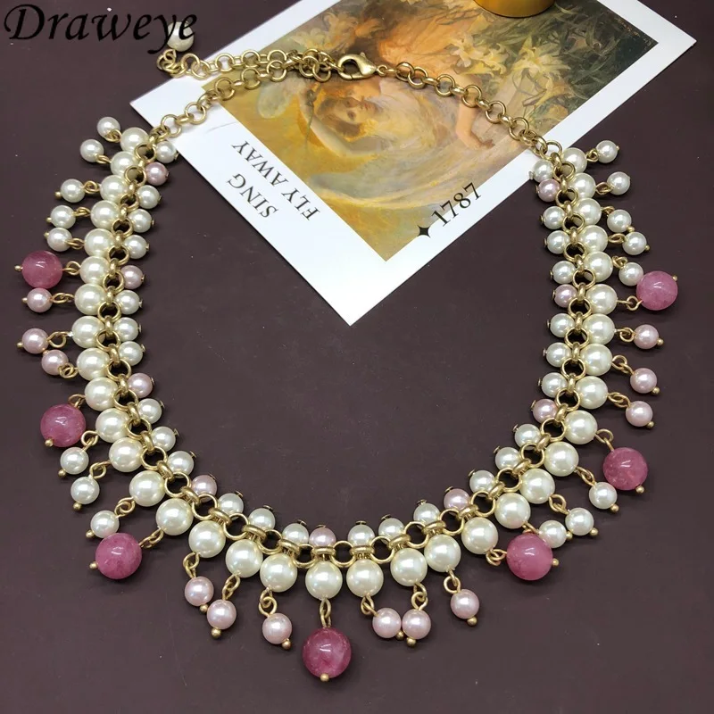 Ожерелья Draweye с жемчугом для женщин элегантные винтажные модные ожерелья