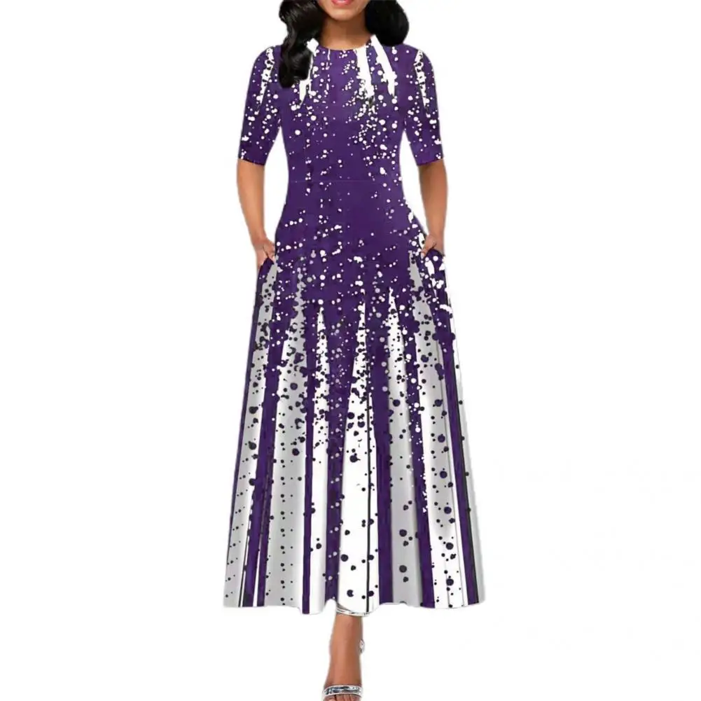 

Elegant Dress Lady Lady Dress Gown Large Hem Fashion Round Neck Mid Waist Elegant Dress