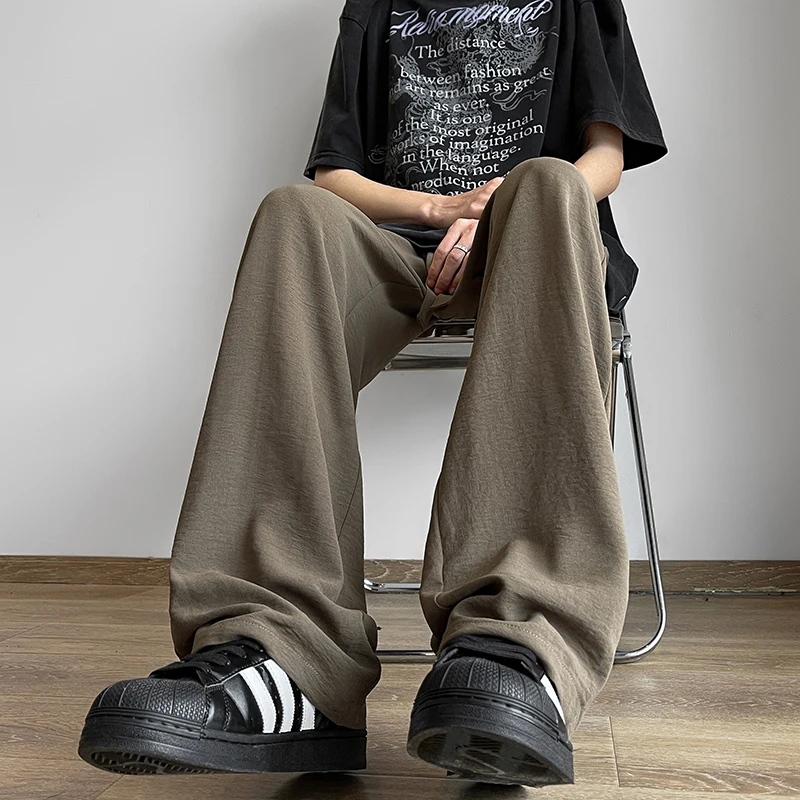 Pants Men's Summer Ice Silk Wrinkle Yamamoto Wide-Leg Loose Casual Trousers Idle Sle Cotton Linen Air Conditioning St...