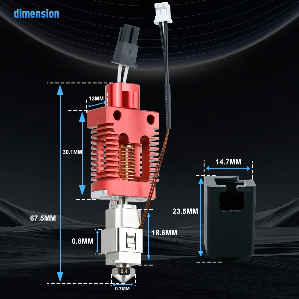 Фото Комплект хотэнда для Creality Ender 3 Neo/V2 Neo/Max Neo, модернизированный комплект хотэнда Red Lizard V3-Pro, с медным соплом 0,4 мм для 3D-принтера №3