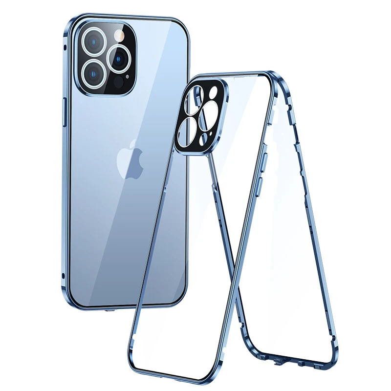 ZZMA Fashion Magnetic Adsorption Glass Phone Case For iPhone 13 12 11 Pro Max XS XR Mini 360° Full Protection Case Cover