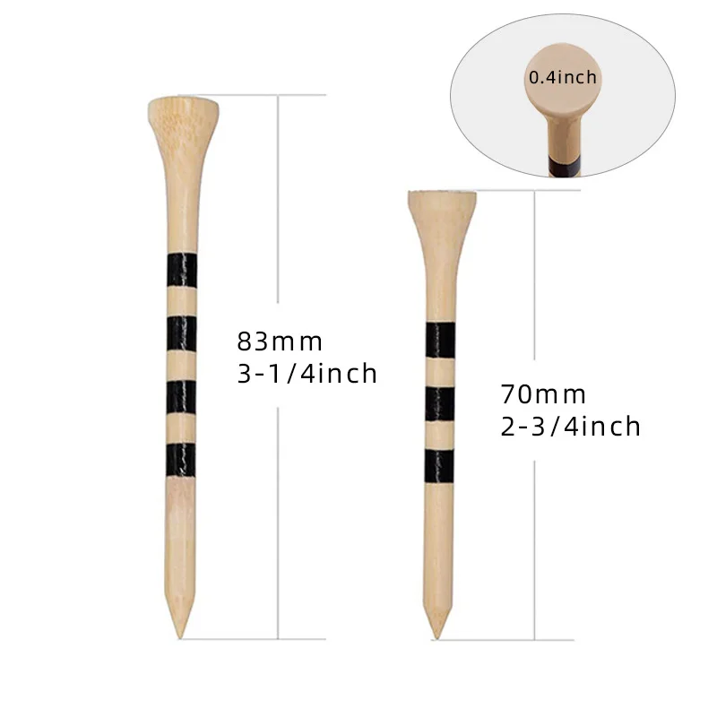

New golf tees 100pcs/pack Bamboo tee 2.76/3.27in 4 black stripes white black colours 7 times stronger than wooden tees dropship