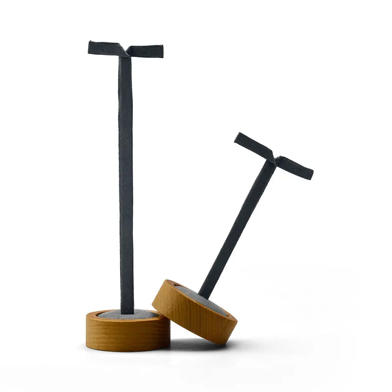 Oirlv Solid Wood Earring Display Stand Round Bottom Earrings Display Holder Shelf 2 Pcs/Set Jewelry Organizer Earrings Display