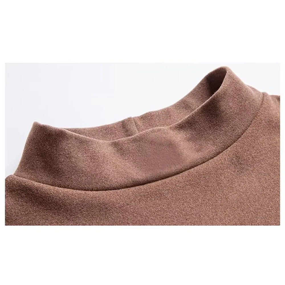 Men Half Turtleneck Thermal Shirt Solid Color Elastic Double Sided Fleece Top Solid Long Sleeved Self-heating Bottoming Shirt