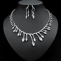 funmode special shaped water drop zircon temperament necklace dinner tassel earrings jewelry two piece set fs455