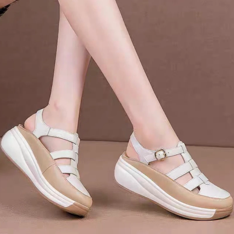 

Summer Sandals Women Wedges Hollow Casual Soft Leather Comfort Shoes Ladies Closed Toe Non Slip Beach Sandals Fashion Loafer