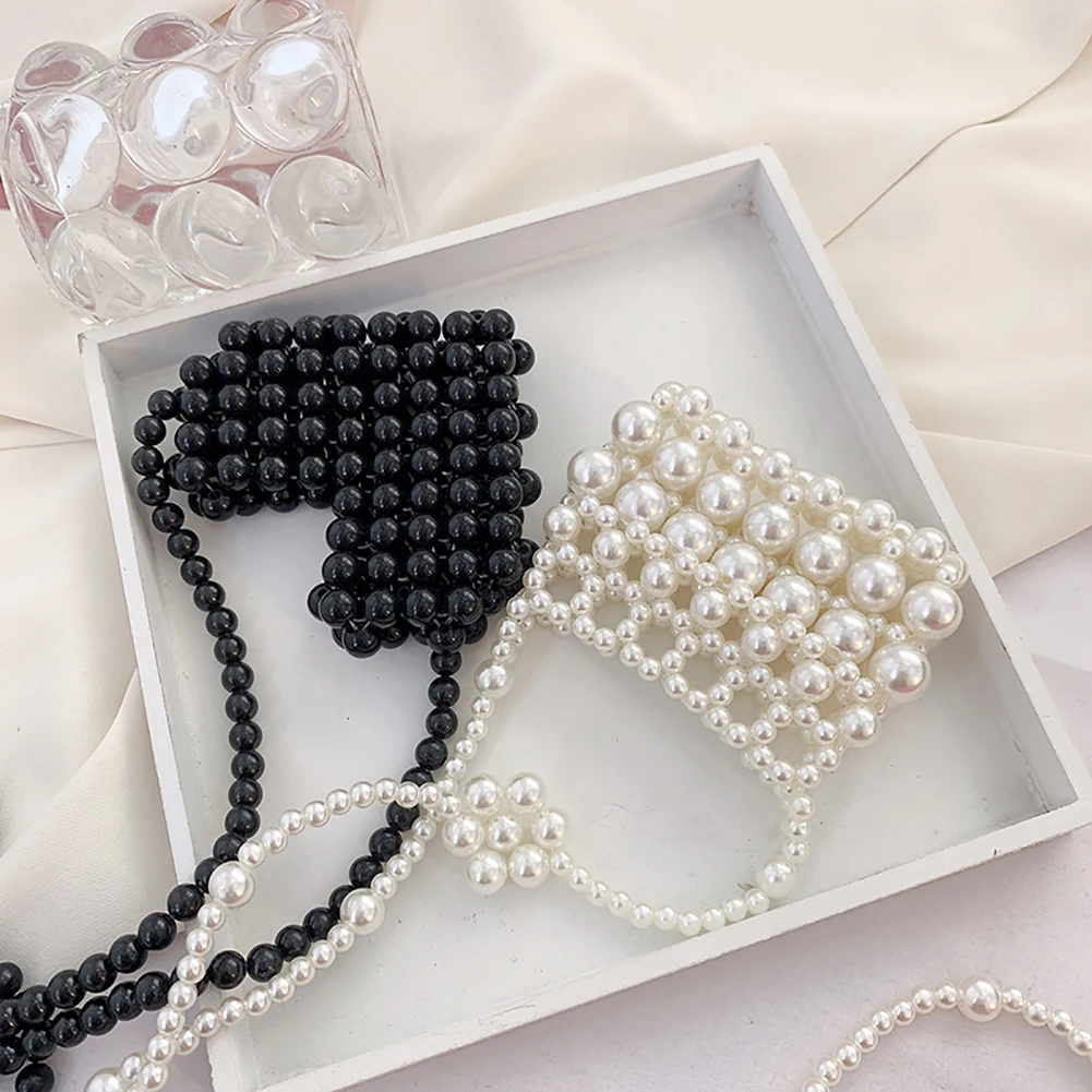 

Жемчужные Клатчи из бисера, сумка-ведро, Женская Мини сумка-мессенджер через плечо, элегантная роскошная дизайнерская жемчужная цепочка, же...