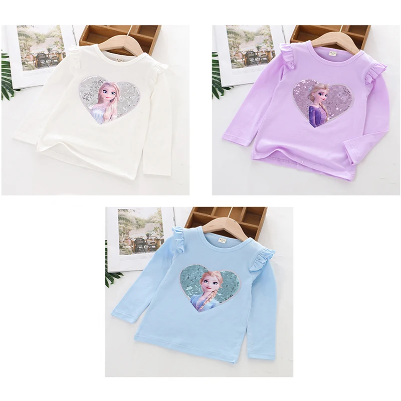 2023 New Tee Shirt Girl Clothing Long Sleeves for Children's T-shirt Girls Long Sleeve Tops Quality Cotton Frozen Elsa Clothes images - 6