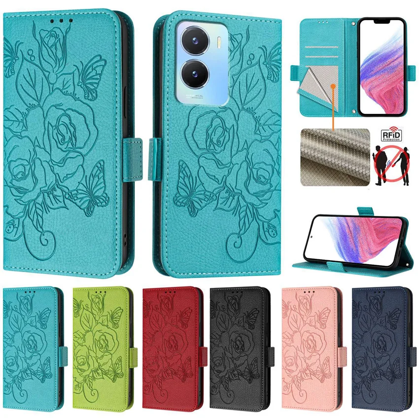 Модная Кожаная флип-карта с цветком розы для VIVO Y50 Y51 Y52 Y53S Y55 Y56 Y70S Y72 Y76 Y77 Y78 Plus чехол