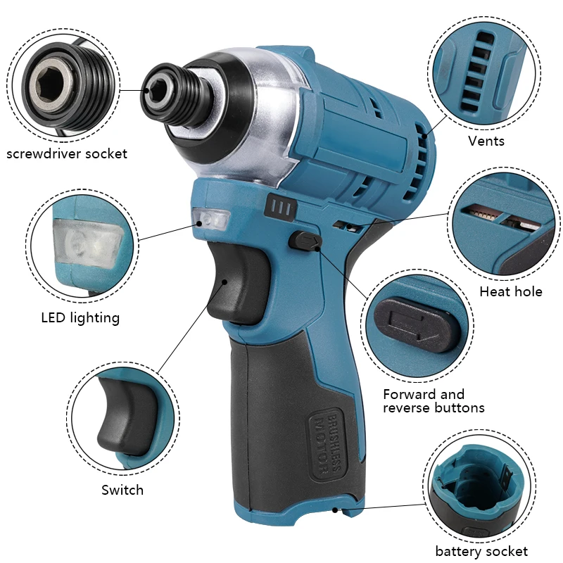 

12V Wireless Electric Impact Drill Cordless Electric Screwdriver For Automobile Nut Removal Tyre Maintenance For Makita Battery