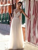 bohemian sexy spaghetti straps wedding dresses 2022 lace appliques backless tulle bridal gown a line for women beach party dress