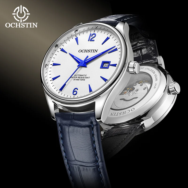 Фото Мужские классические автоматические механические часы OCHSTIN Master Series с автоподзаводом, прочным ремешком из натуральной кожи и светящимися стрелками. №4