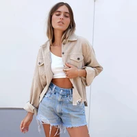 jacket shirt womens european and american spring and autumn new products lapel long sleeved loose casual jacket corduroy