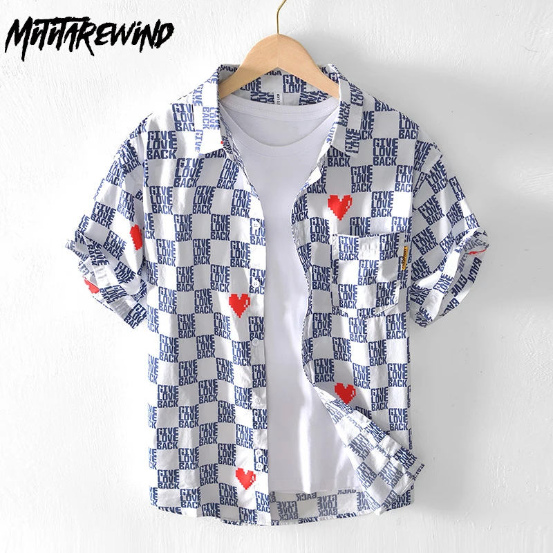 

Рубашка мужская с буквенным принтом, Уличная Повседневная Сорочка свободного покроя, на пуговицах, удобная сорочка из чистого хлопка, летняя одежда