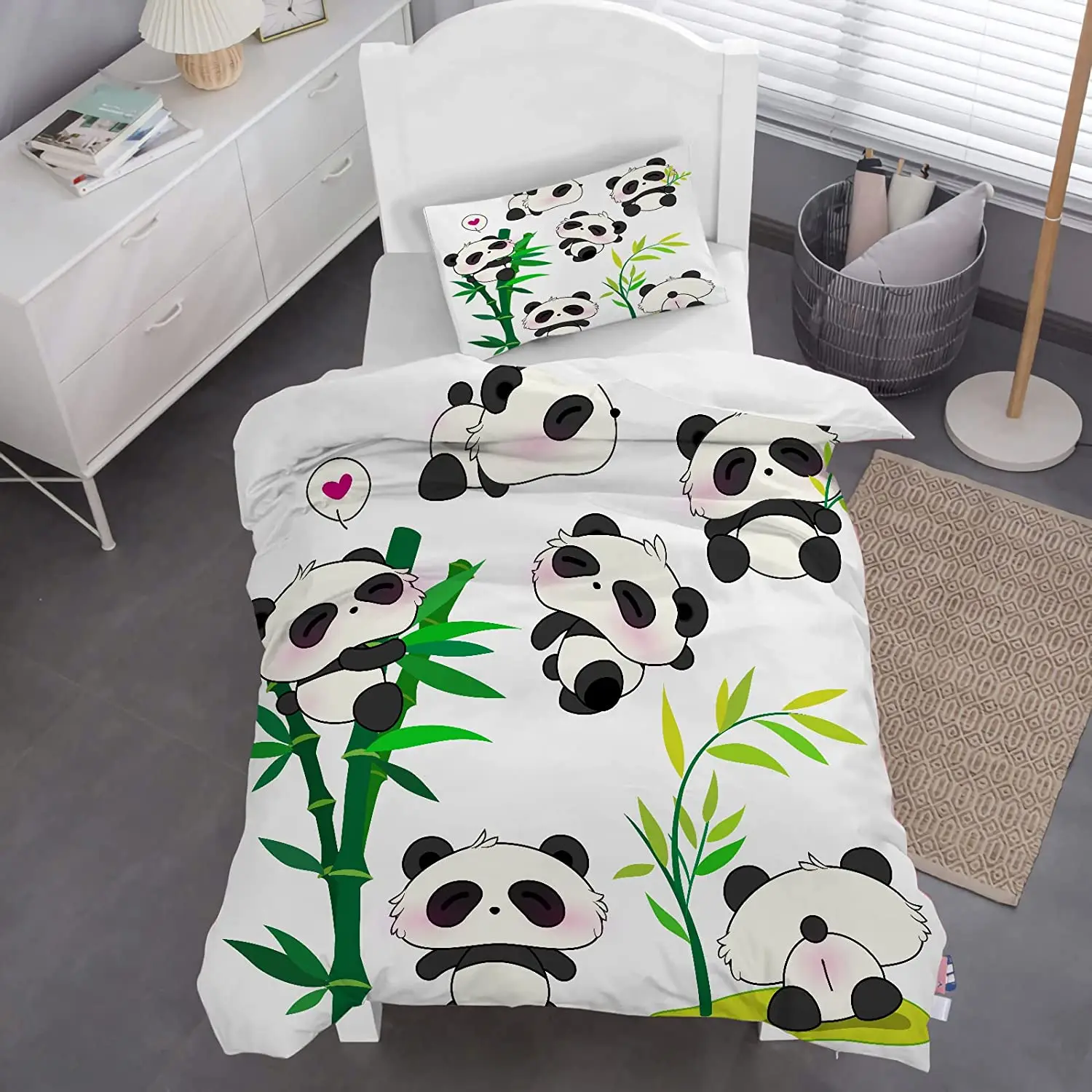 MUSOLEI Bed linen Panda Animal Duvet Cover Bedding sets Lovely Green bamboo Panda Quilt Cover Soft Zipper with Pillowcase Single