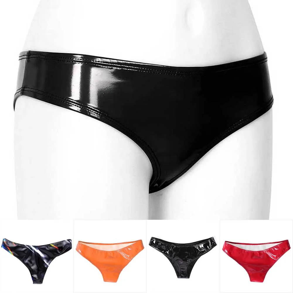 

Women Sexy Faux Leather Slink Shiny Wet Look Panties Bikini Thong Oil Shiny Glossy Brief Skinny Clubwear Underwear Lingeries